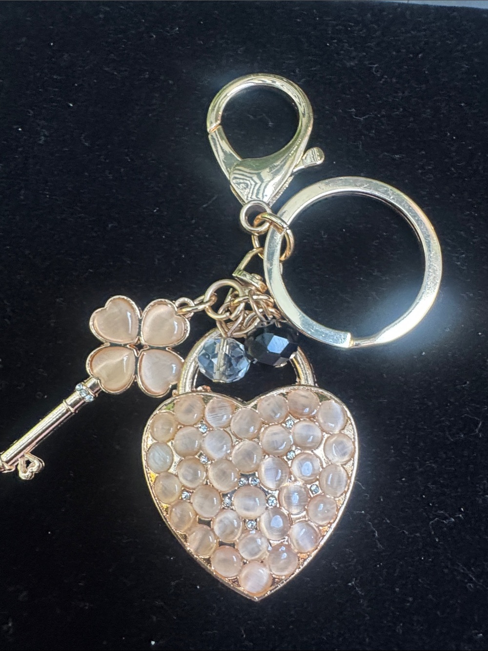 Key charm key chain Gold-Tone Heart & Key Charm Keychain with Blush Inlay